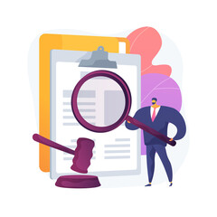 Legal research abstract concept vector illustration. Legal precedent, decision making, data collection, judge decision, statutes and regulations, jurisprudence, law dictionary abstract metaphor.