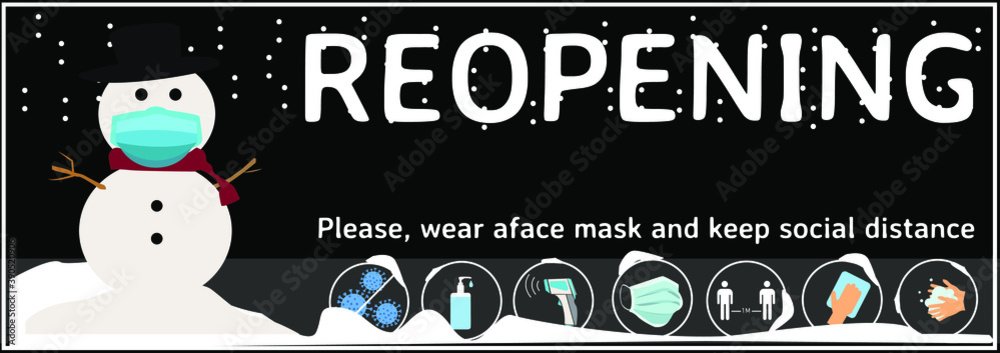 Vector de Stock Welcome now open keep social distance and use face mask ...