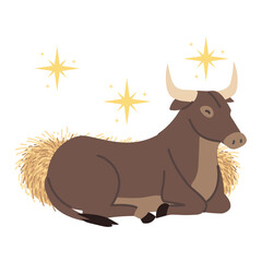 Sticker - nativity, manger ox animal cartoon