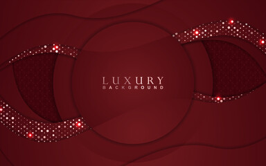 Wall Mural - Luxury background design red and rose gold element decoration. Elegant paper art shape vector layout premium template for use cover magazine, poster, flyer, invitation, product packaging, web banner