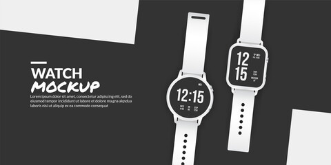 Modern smart watch mockup isolated with copy space at side