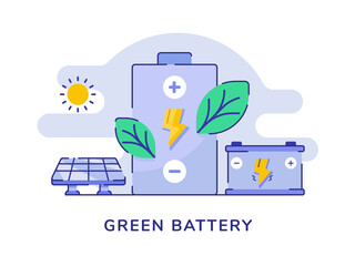 Wall Mural - Green battery concept leaf lightning battery car solar cell panel white isolated background with flat outline style