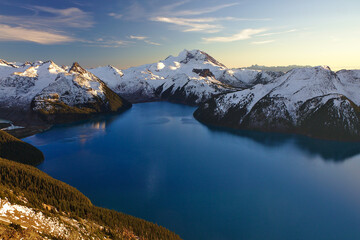 Panorama Ridge Mountain Views at Garibaldi Lake with turquoise water and snow covered mountains near Whistler, British Columbia, Canada