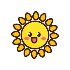 isolated yellow kawaii sun face