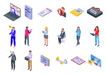 Poster - Online job search icons set. Isometric set of online job search vector icons for web design isolated on white background