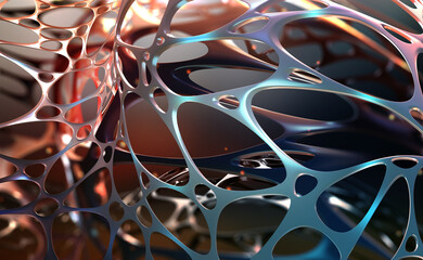 Poster - Cyber technologies of future. Neural network of a synthetic organism. Abstract, hi-tech 3D illustration. Neural connections in artificial mind