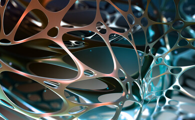 Poster - Cyber technologies of future. Neural network of a synthetic organism. Abstract, hi-tech 3D illustration. Neural connections in artificial mind