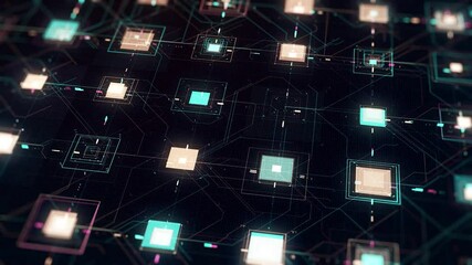 Poster - data processing in circuit board abstract server. animation. data moves in the form of moving lines 