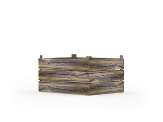 Wall Mural - One old brown wooden cargo box isolated on white background. 3D illustration