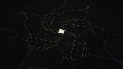 Poster - Artificial Intelligence, computer technology concept. Animation. Abstracct button that appears on black digital screen and spreading signals.