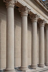 Vintage Old Justice Courthouse Column. Stone column ancient classic architecture detail