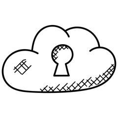 Canvas Print - 
A cloud with lock hole describing cloud protection 
