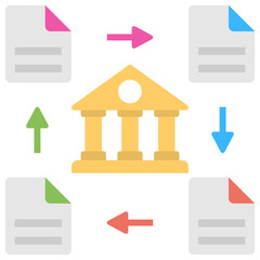 Poster - 
Ledger is flowing around a bank building is a well depicted concept of distributed ledger 
