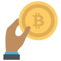 Poster - 
A hand making transaction via bitcoin showing icon of pay with bitcoin
