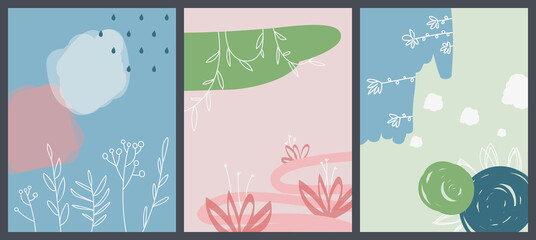 Collection of hand drawn posters. Creative abstract art.