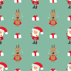 Wall Mural - New Year and Christmas seamless pattern, hand drawn doodles Seamless Pattern. Background Vector Illustration