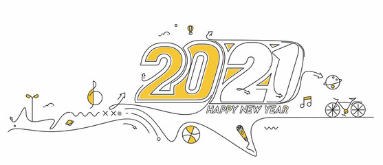 Happy New Year 2021 Text Typography Design Patter, Vector illustration.