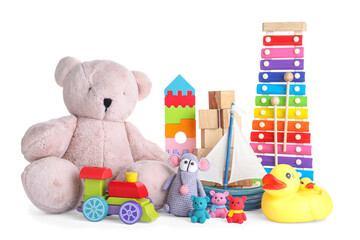 Wall Mural - Set of different toys on white background