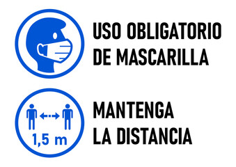 Poster - Set of Round Icons for Coronavirus Measures in Spanish including 