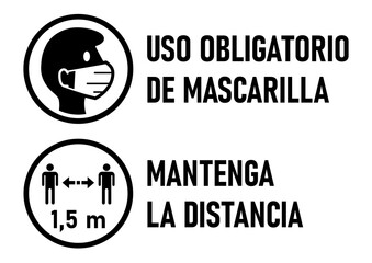 Poster - Set of Round Icons for Coronavirus Measures in Spanish including 
