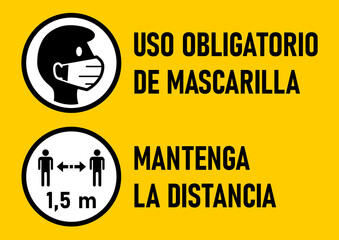Poster - Set of Round Icons for Coronavirus Measures in Spanish including 