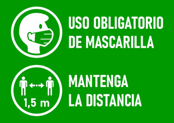 Poster - Set of Round Icons for Coronavirus Measures in Spanish including 