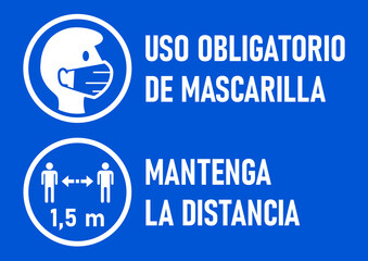 Poster - Set of Round Icons for Coronavirus Measures in Spanish including 