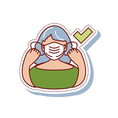 Sticker - coronavirus covid 19, woman wear a face mask correctly sticker icon