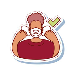 Sticker - coronavirus covid 19, man wear a face mask correctly sticker icon