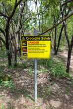 Danger Crocodiles, No Swimming - Warning Sign Located In The Northern Territory, Australia.