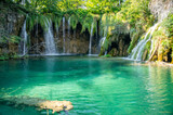 Fototapeta Góry - Amazing azure lake with waterfalls