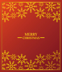 Sticker - merry christmas, lettering golden snowflakes red background