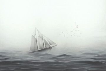 illustration of sailing ship facing the sea