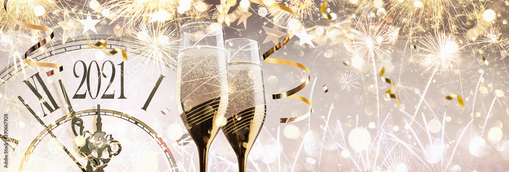 New Year's Eve 2021 Celebration Background with Champagne - obrazy, fototapety, plakaty 