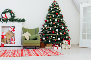 Christmas tree with fireplace presents interior decor house new year