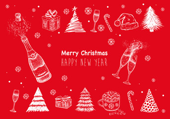 Wall Mural - christmas set. new year card. hand drawn illustration