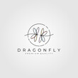 dragonfly line art logo minimalist vector illustration design, dragonfly symbol design