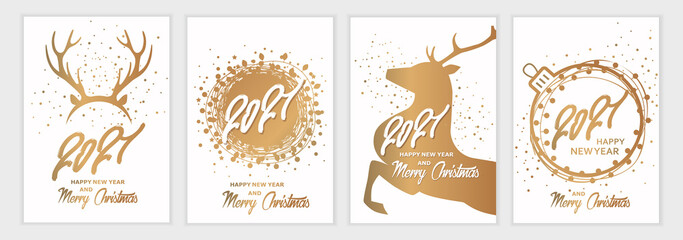 Wall Mural - 2021. Merry Christmas and Happy New Year. A set of templates for postcards, posters, cards, flyers, invitations. Christmas golden banner collection. Modern vector illustration.