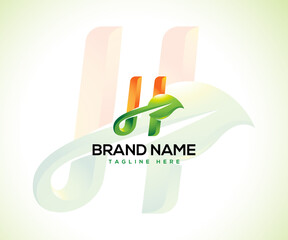 Leaf logo and initial letter H 3d logo concept