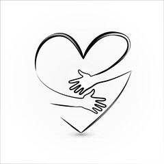 Wall Mural - Hands hugs in a love heart icon logo vector