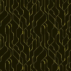 Poster - Seamless technology pattern. Geometric techno design. Abstract vector background in yellow and black color.