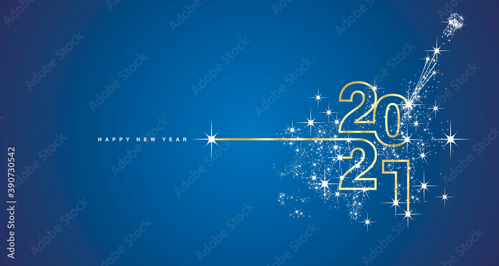 New Year 2021 line design typography firework champagne gold white blue background vector - obrazy, fototapety, plakaty 