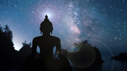 Wall Mural - silhouette of buddha in night sky landscape