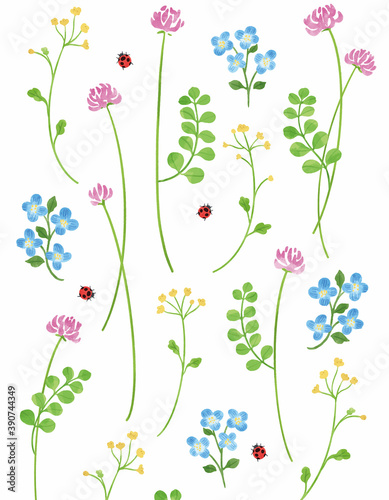 れんげ草の手描きイラスト 春の草花 シームレス Stock Vektorgrafik Adobe Stock