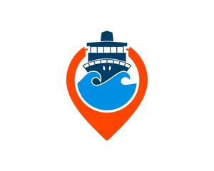 Sticker - Pin location with sea wave and ship