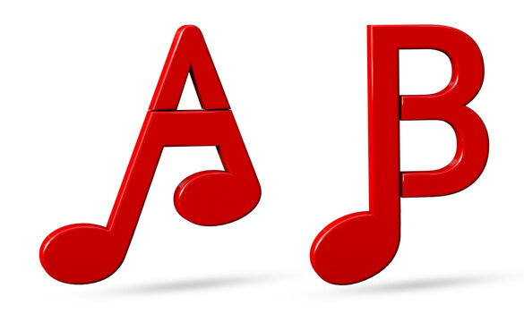 Letter A & B  made from musical notes isolated on white background. 3d illustration.