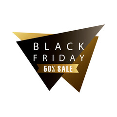 Sticker - black friday sale lettering in triangular figures and golden ribbon