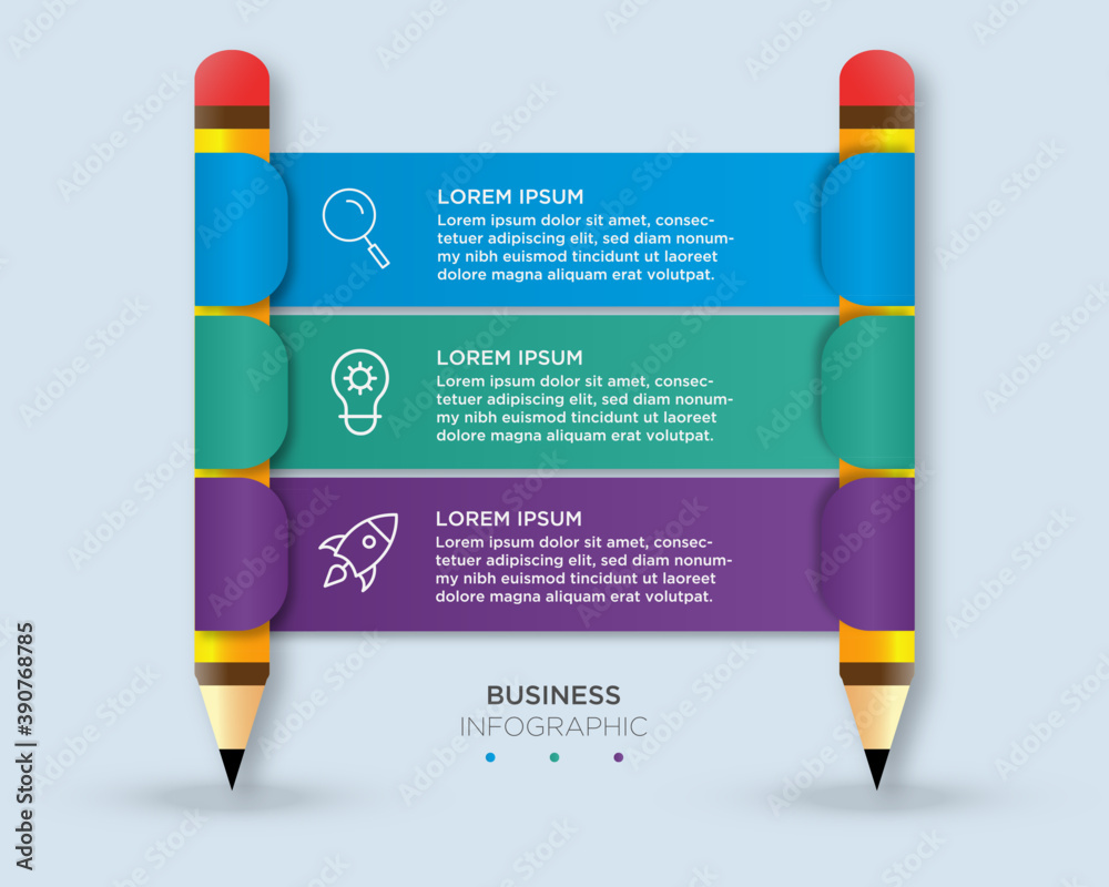 Infographic template with pencil and three elements for text, business ...