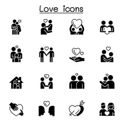 Wall Mural - Set of love icons. contains such Icons as, hug, friendship, family, romantic, marriage, heart, support, care and more.