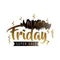 Canvas Print - black friday sale label in black paint stain with golden lettering and confetti